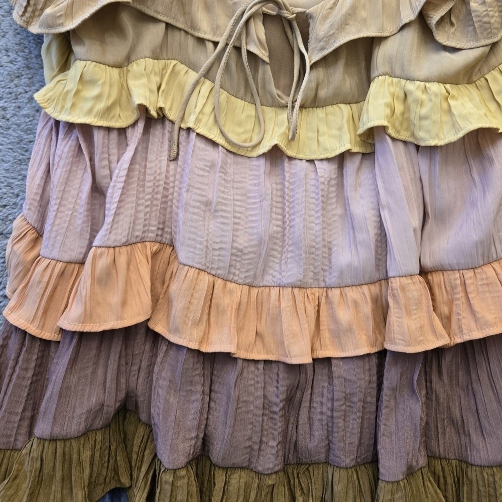 Storia Multicolor Tiered Ruffle Midi Dress Rainbow Boho Summer Crinkle Small - Picture 6 of 7